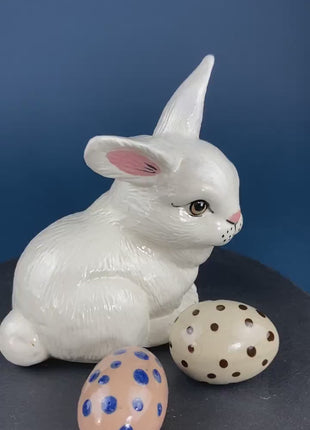 White Ceramic Bunny. Pink-Nosed, Hazel-Eyed Rabbit. Easter or Spring Celebration. Kids Room Decor. Rabbit Collectors.