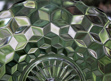 Platter for Dessert or Pastry Display with Handle in Center ,  Honey Comb Pattern.