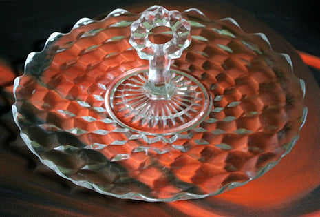 Platter for Dessert or Pastry Display with Handle in Center ,  Honey Comb Pattern.