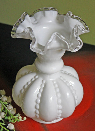 Fenton Crystal Melon Shape Vase - Silvercrest Ruffled Rim and Hobnail