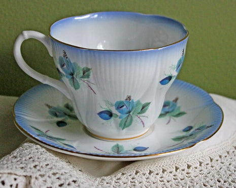 Royal Albert Tea Cup and Saucer with Blue Roses. Horizon Series ,  England.
