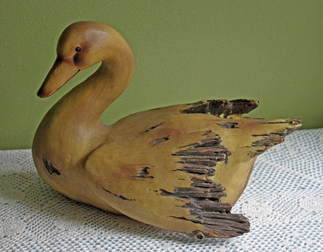 Wooden-Like Swan Sculpture. Carved Swan Figurine. Art for Home or Office Decor. Large Swan Statue.