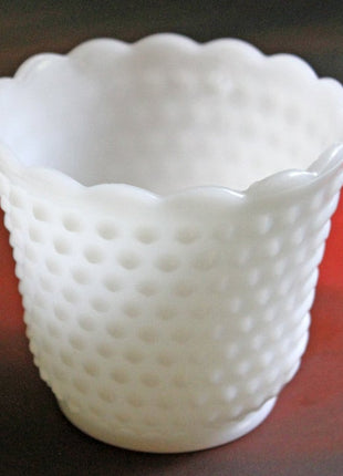 Hobnail Milk Glass Planter or Vase with Scalloped Rim
