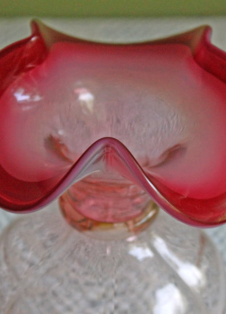 Pink Clear Glass Vase with Flower Top for Home Decor