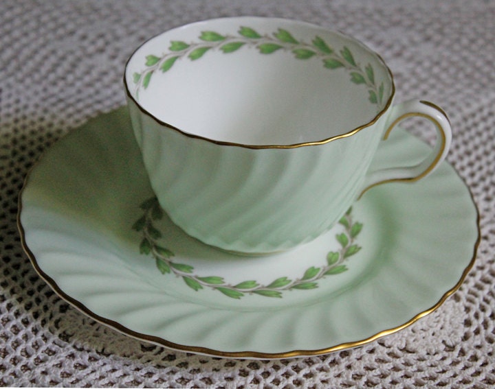 Minton Chatham Green 4 demitasse cups and saucers - vintage fine china