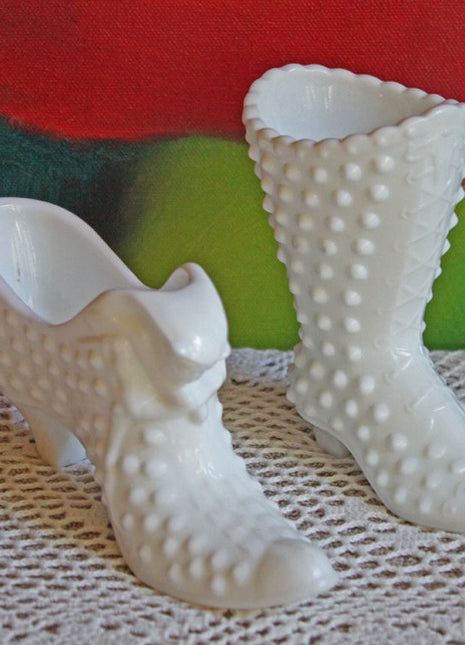 Fenton Hobnail Boot Toothpick Holders or Mini Vases - Set of Two