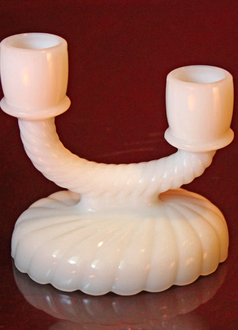 Pair of Milk Glass Double Candle Holders
