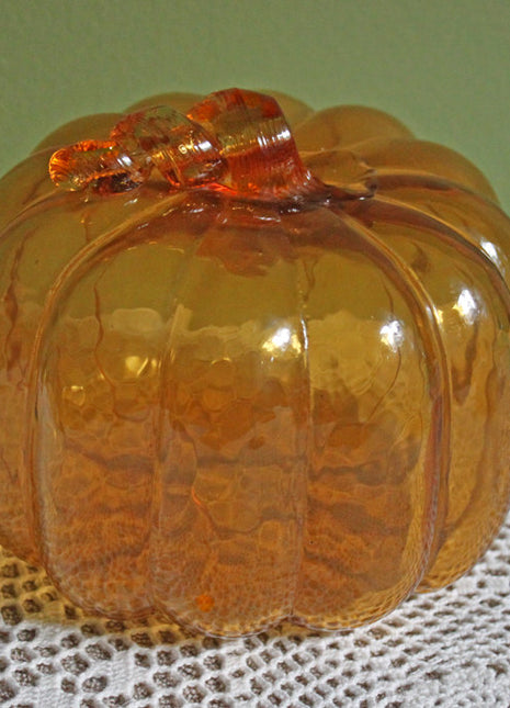 Clear Orange Hand Blown Glass Gourd Home Decor for Fall
