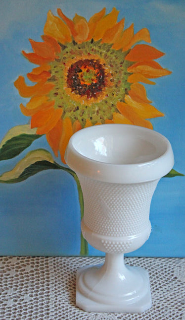 Milk Glass Goblet or Planter Vase with Small Hobnail Pattern