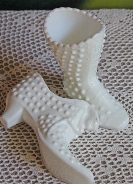 Fenton Hobnail Boot Toothpick Holders or Mini Vases - Set of Two