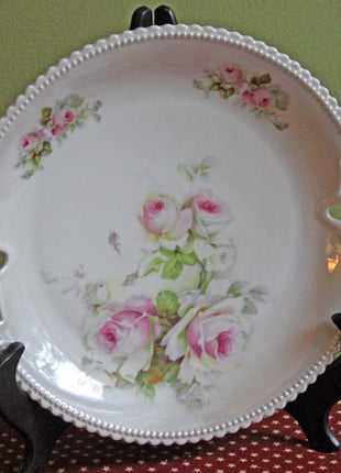 Antique Decorative Platter with Handles - European Porcelain Pink Roses