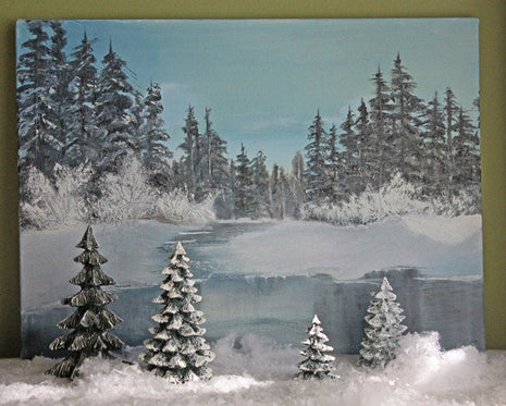 Oil Painting as Winter Lake and Forest