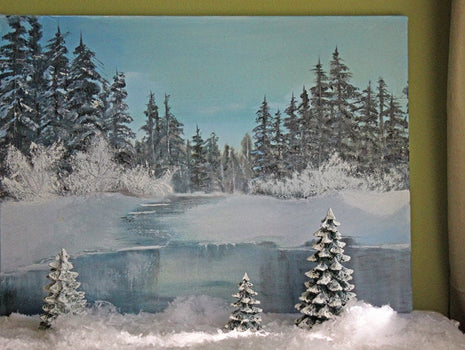 Oil Painting as Winter Lake and Forest