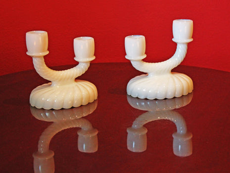 Pair of Milk Glass Double Candle Holders