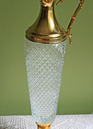Glass Carafe with Diamond Pattern and Polished Brass Base