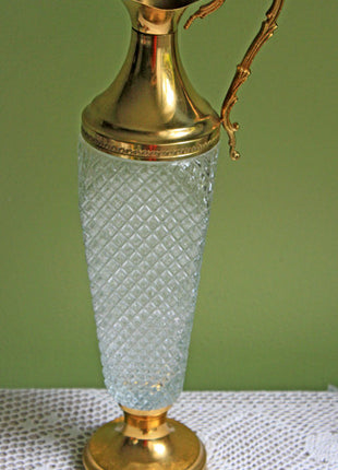 Glass Carafe with Diamond Pattern and Polished Brass Base