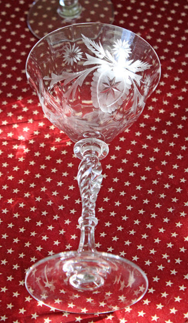 Antique Crystal Liqueur Cordial Glass - Cut Floral Medallion Pattern