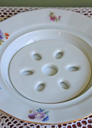 Butter Bowl with Lid and Reticulated Disk Insert. Fine Porcelain Floral Pattern Seving Butter Dish. Serving Dish Made in Germany.