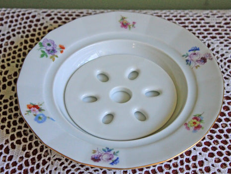 Butter Bowl with Lid and Reticulated Disk Insert. Fine Porcelain Floral Pattern Seving Butter Dish. Serving Dish Made in Germany.