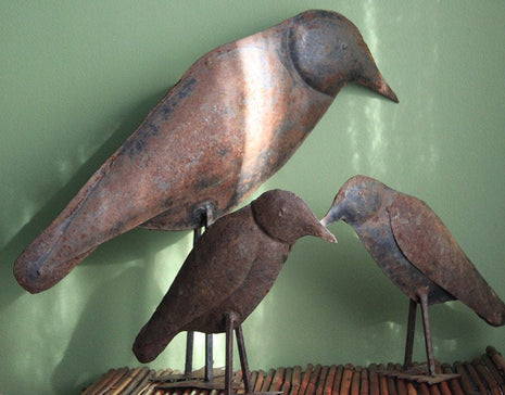 Set of Three Rusty Metal Bird Sculptures
