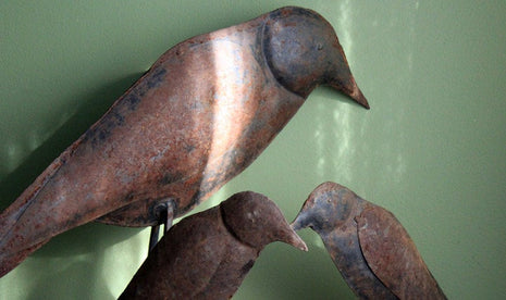 Set of Three Rusty Metal Bird Sculptures