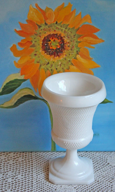 Milk Glass Goblet or Planter Vase with Small Hobnail Pattern