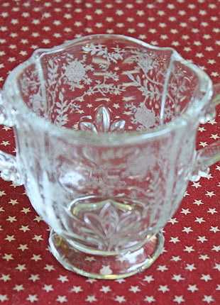 Fostoria Glass Creamer & Sugar Bowl - Chintz Etch Baroque Pattern