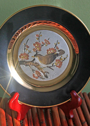 Decorative Plate Etched Copper Gilded with Gold & Silver - Chokin