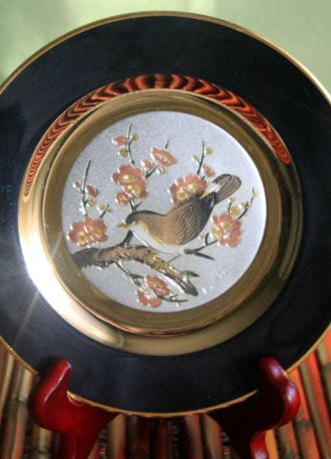 Decorative Plate Etched Copper Gilded with Gold & Silver - Chokin