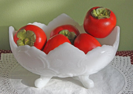 Milk Glass Large Oval Bowl. Footed Bowl with Scalloped Rim, Trinket Bowl, Flower Arrangement Dish or Planter. Ornate Oval Bowl.