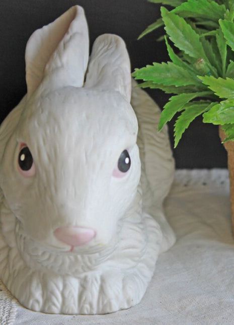 Bunny Figurine. Satin Finish Porcelain Bunny. Bunny with Pink Nose and Ears. Easter or Spring Celebration.