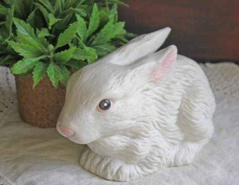 Bunny Figurine. Satin Finish Porcelain Bunny. Bunny with Pink Nose and Ears. Easter or Spring Celebration.