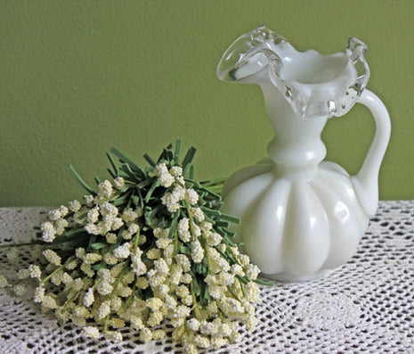 Fenton Melon Shapee Pitcher with Silvercrest Ruffled Rim and Ribbed Pattern