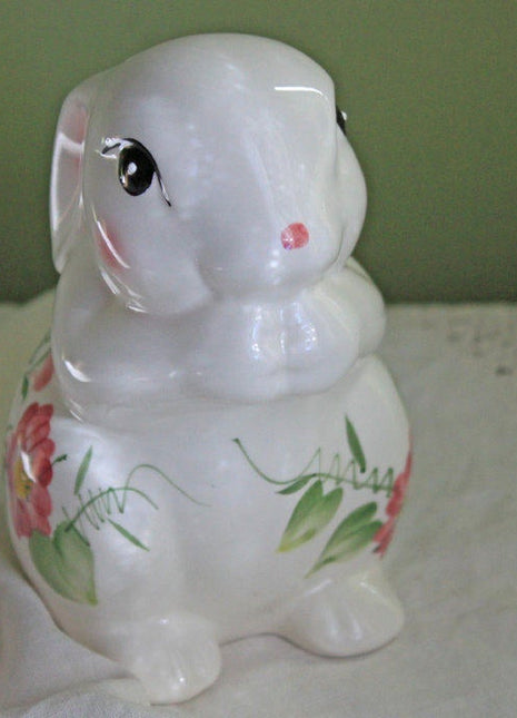 Hand Painted Bunny Rabbit with Flowers Figurine by Sadek