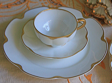 Limoges Porcelain Serving Set - Tea Cup, Saucer, Bread or Salad Plate. FLAWS