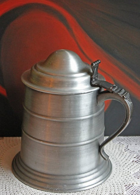 Pewter or Aluminum Vintage Ice Bucket with Lid & Ornate Handle & Plastic Insert