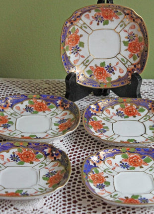 Square Porcelain Plate with Rounded Corners and Hand Painted Flowers. Plate for Serving or Display by Heirloom Toyo.
