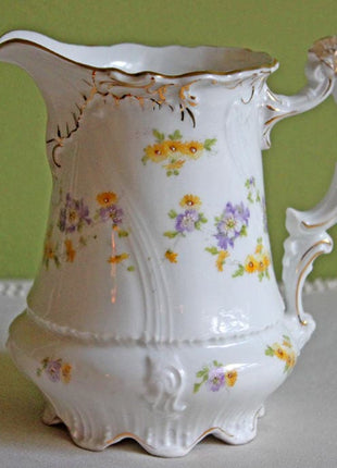 Vintage Porcelain Creamer and Sugar Jar. Bavarian, Gasser, Hand-Painted Violet Motif. Collectibles.