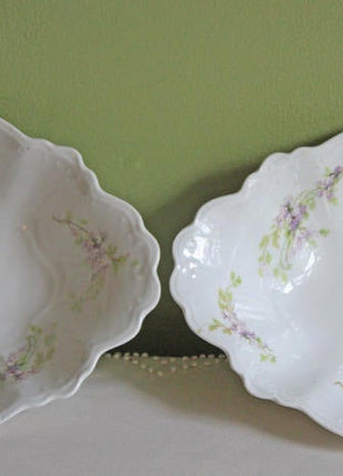 Imperial Vienna Oval Bowl - Scalloped Rim, Embossed Decor & Lavender Flowers
