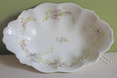 Imperial Vienna Oval Bowl - Scalloped Rim, Embossing & Lavender Flowers