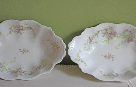 Imperial Vienna Oval Bowl - Scalloped Rim, Embossing & Lavender Flowers