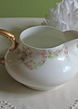 Limoges Roses & Daisies Creamer with Gold Handle
