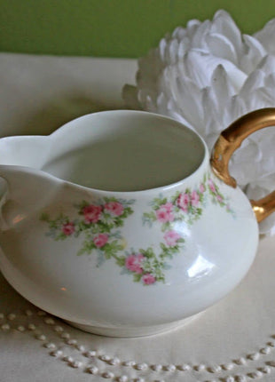 Limoges Roses & Daisies Creamer with Gold Handle