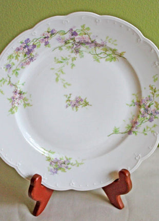 Antique Austrian Dinner Plate Replacement.  M.Z. Austria Porcelain Plate with  Scalloped Rim and Tiny Lavender Flowers by Imperial Vienna.