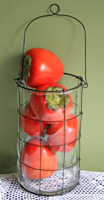 Kitchen Storage Container Glass Basket in Metal Basket