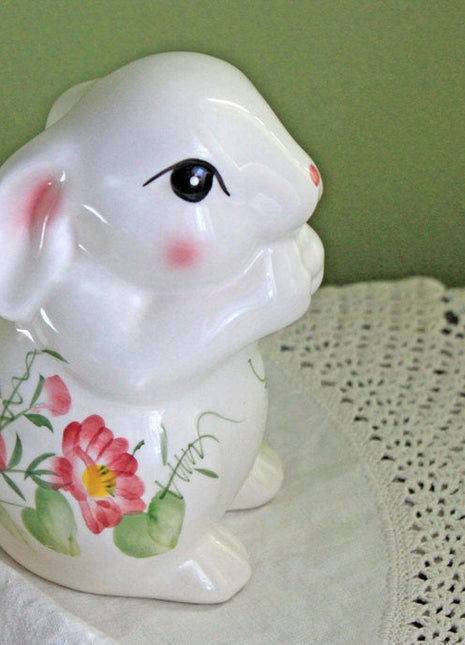 Hand Painted Bunny Rabbit with Flowers Figurine by Sadek