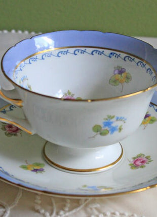 Antique Shelley Cup and Saucer - Blue Rim & Flowers Pattern