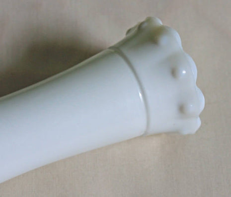 Milk Glass Flute Vase with Ruffled Rim and Hobnail Decor