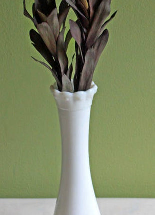 Milk Glass Flute Vase with Ruffled Rim and Hobnail Decor