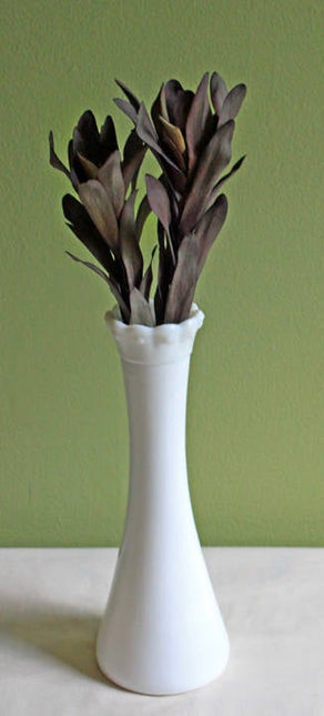 Milk Glass Flute Vase with Ruffled Rim and Hobnail Decor